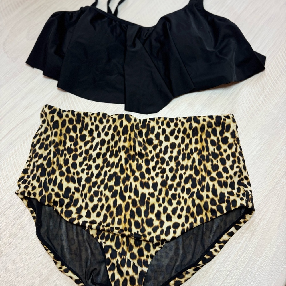 Torrid Black and Leopard Bikini Set